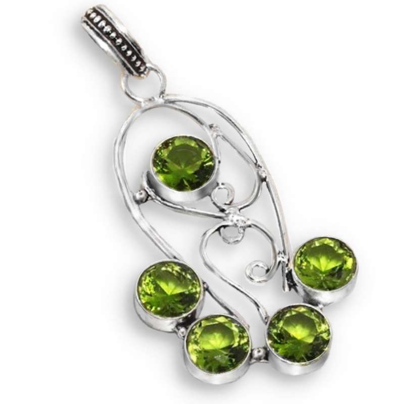 Peridot Round Gemstones set in 925 Sterling Silver Plated Handmade Antique Style  Pendant