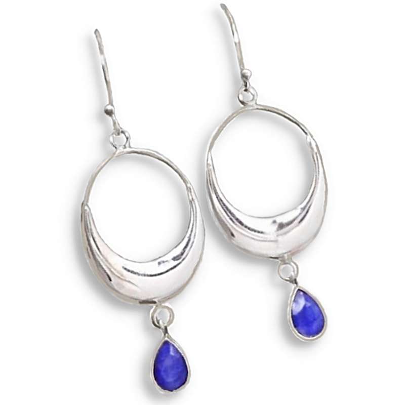 Natural Indian Sapphire Quartz Pear Shape Gemstone set in Solid .925 Sterling Silver Earrings