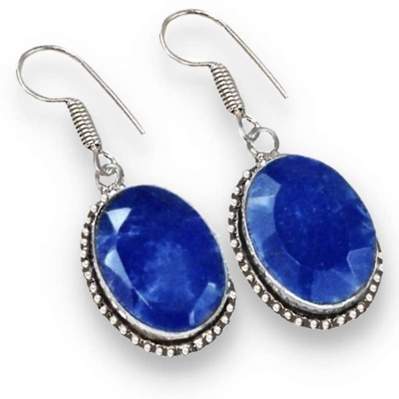 Natural Indian Sapphire Gemstone .925 Sterling Silver Earrings