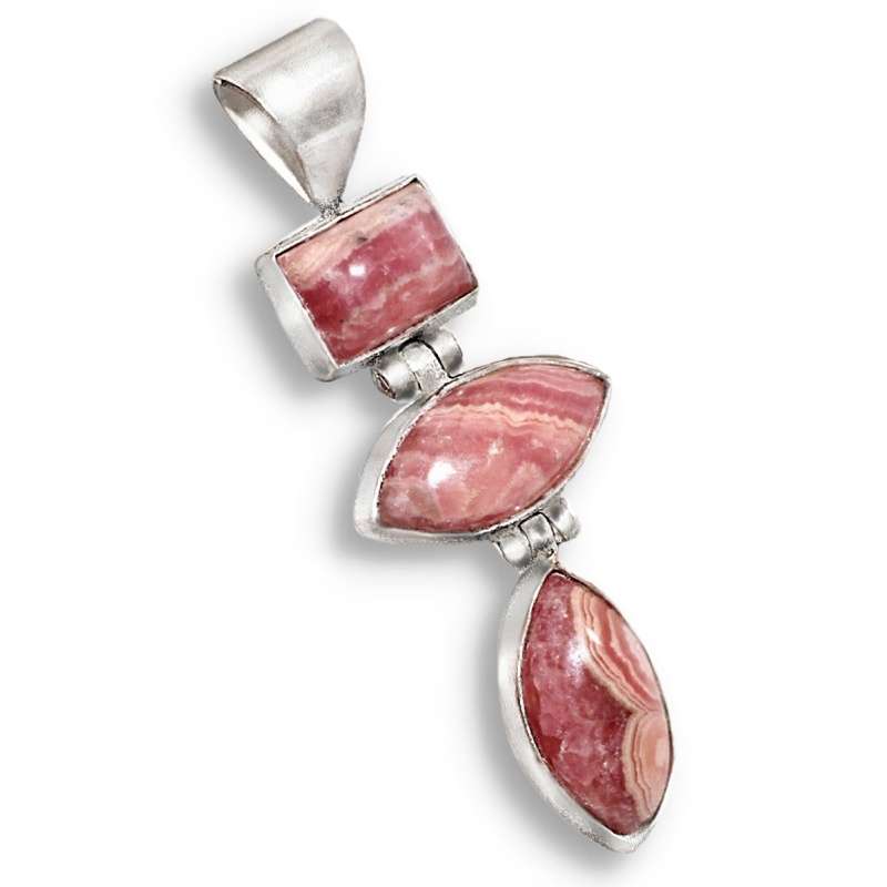 Natural Mixed Shaped Rhodochrosite Gemstone in .925 Sterling Silver Plated Handmade Dainty Pendant