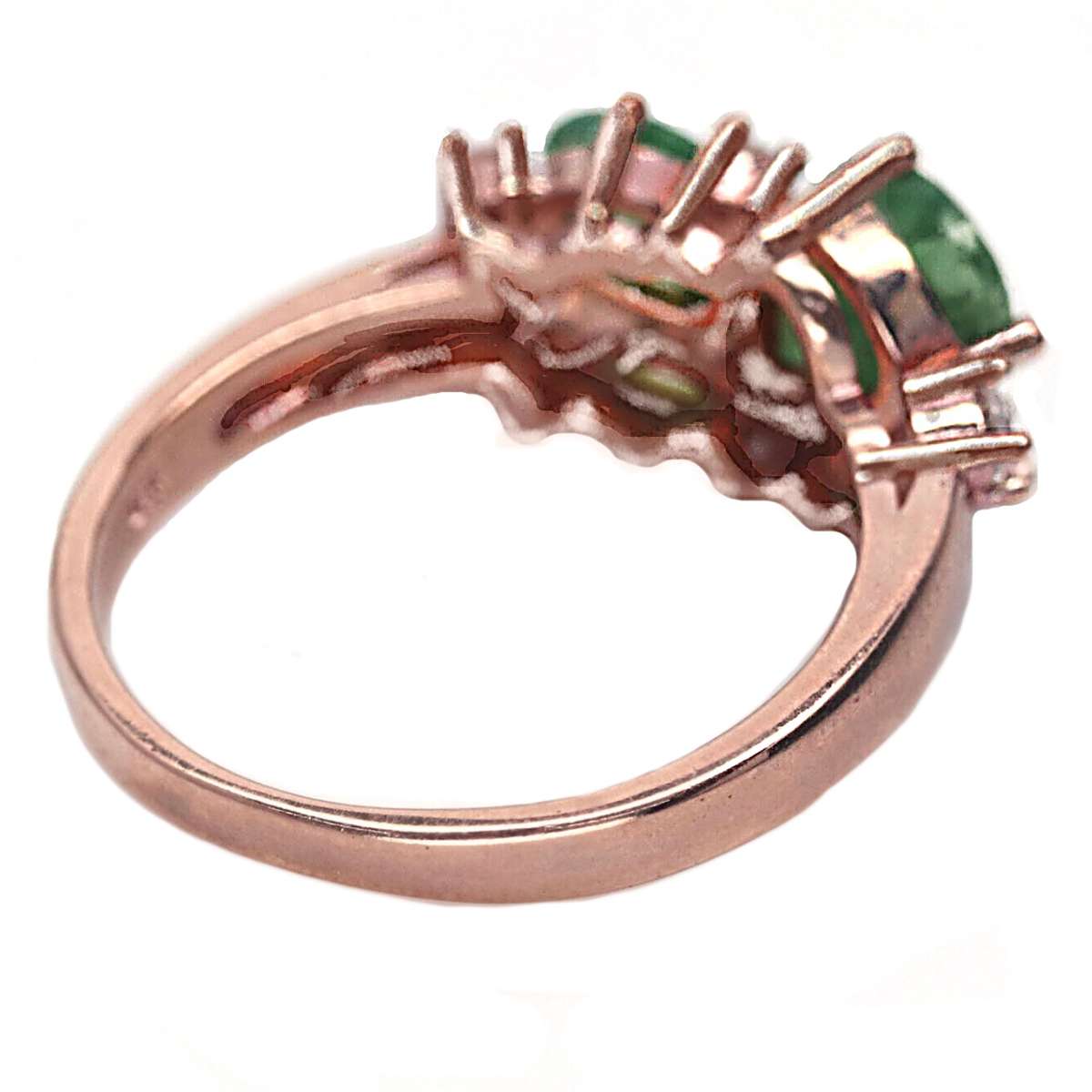 Natural Brazilian Emerald Ovals and AAA White Cubic Zirconia Solid .925 Silver Ring Sz 7.25 OR O1/2