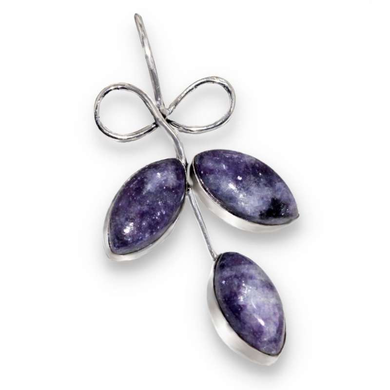 Natural Lepidolite Gemstone set in .925 Sterling Silver Plated Handmade Leaf Pendant