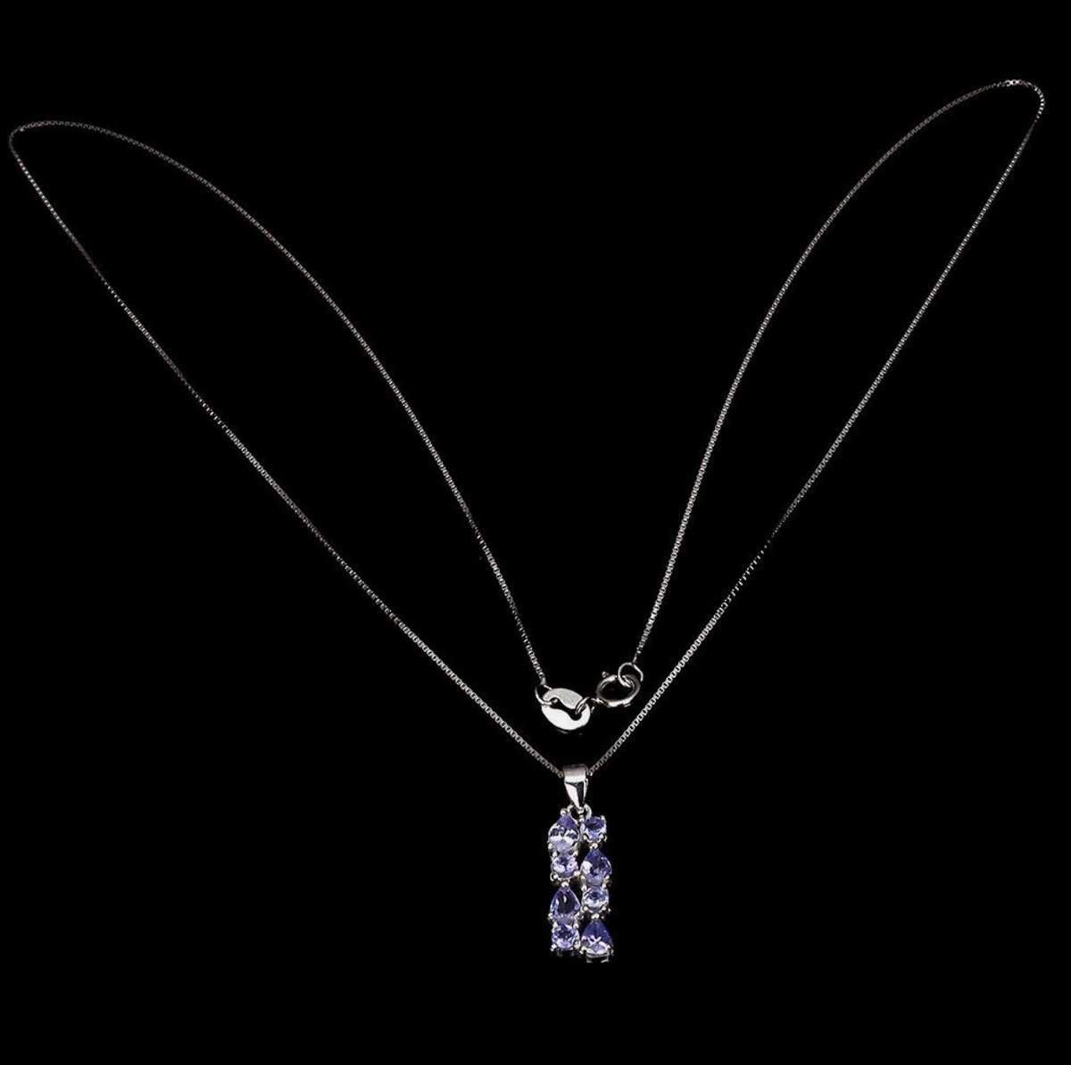 Deluxe Natural Unheated Tanzanite Mixed Shape Gemstone Solid .925 Silver & White Gold Necklace