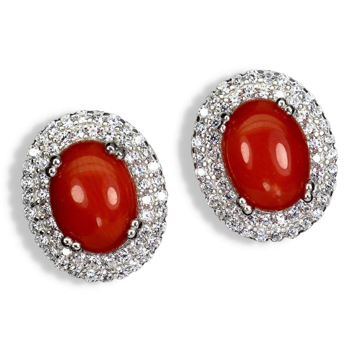 Rare Natural Unheated Italian Coral AAA White CZ in Solid Sterling Silver White Gold Necklace