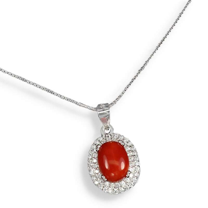 Rare Natural Unheated Italian Coral AAA White CZ in Solid Sterling Silver White Gold Ring Size 8/Q