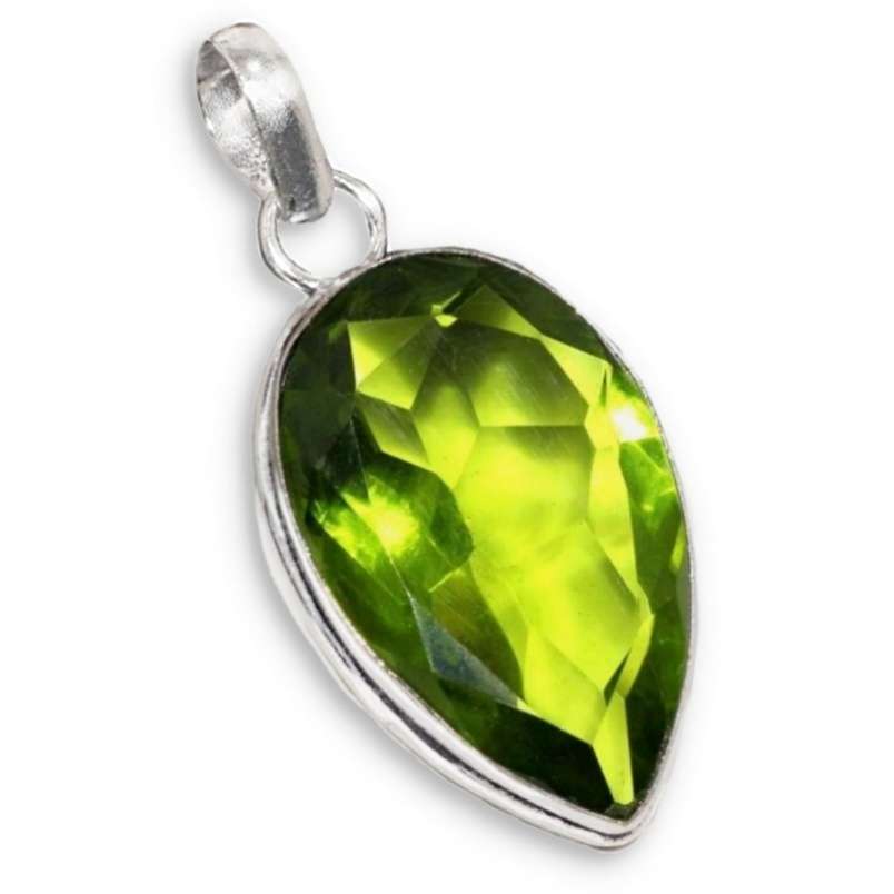 Pear Shape Peridot set in .925 Sterling Silver Plated Handmade Pendant