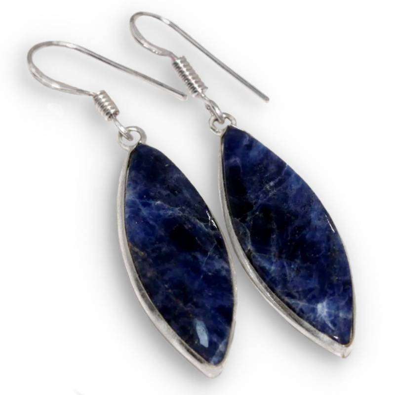 Natural Sodalite Marquise Shape Gemstone set in  925 Sterling Silver Plated Handmade Earrings