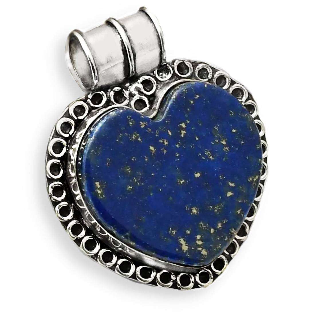 Natural Lapis Lazuli Heart Gemstone set in .925 Sterling Silver Plated Antique Style Pendant