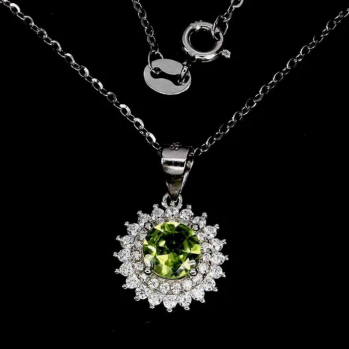 Deluxe Natural Unheated Peridot and White Cubic Zirconia set in Solid .925 Sterling Silver Necklace