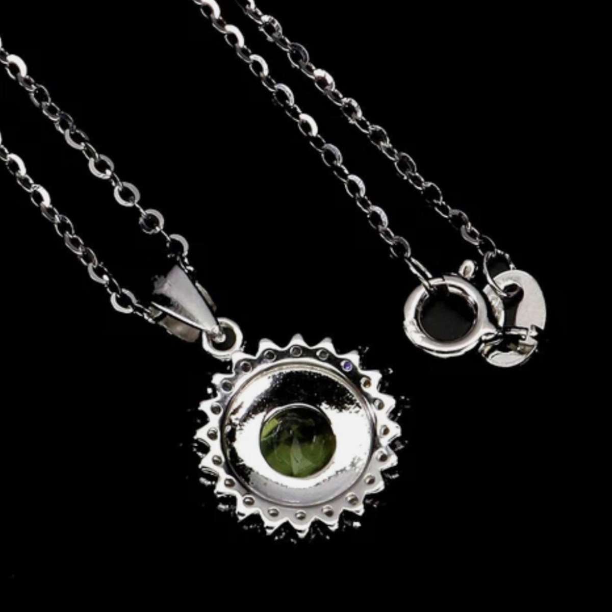 Deluxe Natural Unheated Peridot and White Cubic Zirconia set in Solid .925 Sterling Silver Necklace
