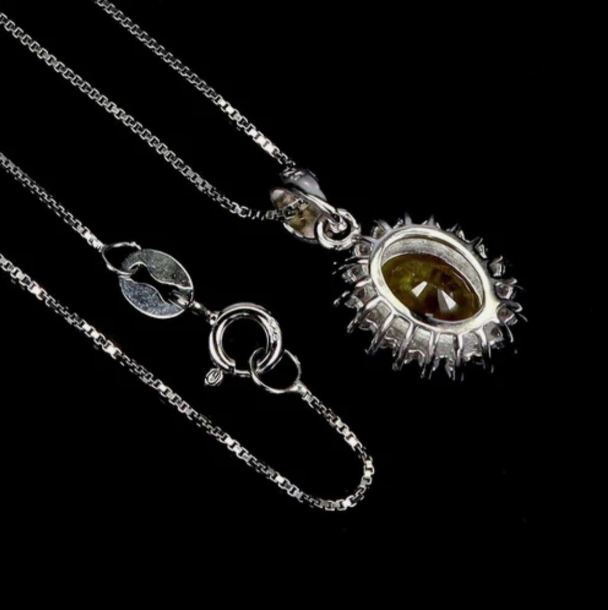 Natural Oval Yellow Sapphire in Solid 925 Sterling Silver 14K White Gold Necklace