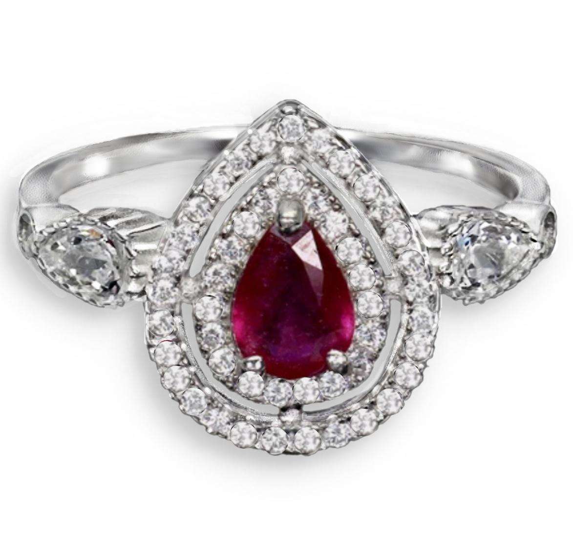 Natural Ruby and White Cubic Zirconia set in Solid .925 Sterling Silver 14K W/Gold Ring Size US 9.5