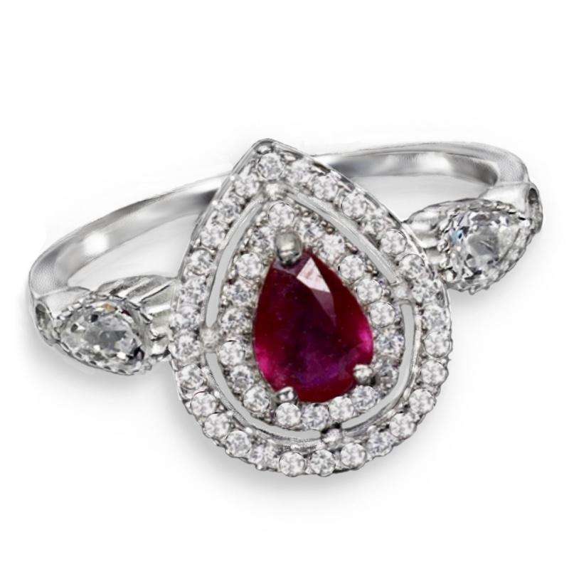 Natural Ruby and White Cubic Zirconia set in Solid .925 Sterling Silver 14K W/Gold Ring Size US 9.5