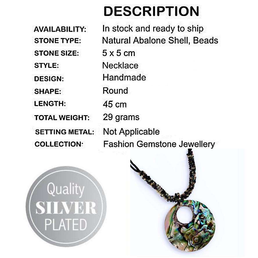 New Zealand Abalone Shell and Mother of Pearl with  Beadwork and Black Cord Handmade Necklace