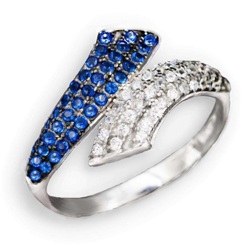 11,85 cts AAA Blue and White Cubic Zirconia set in Solid 925 Sterling Silver Ring SIze  6 / M