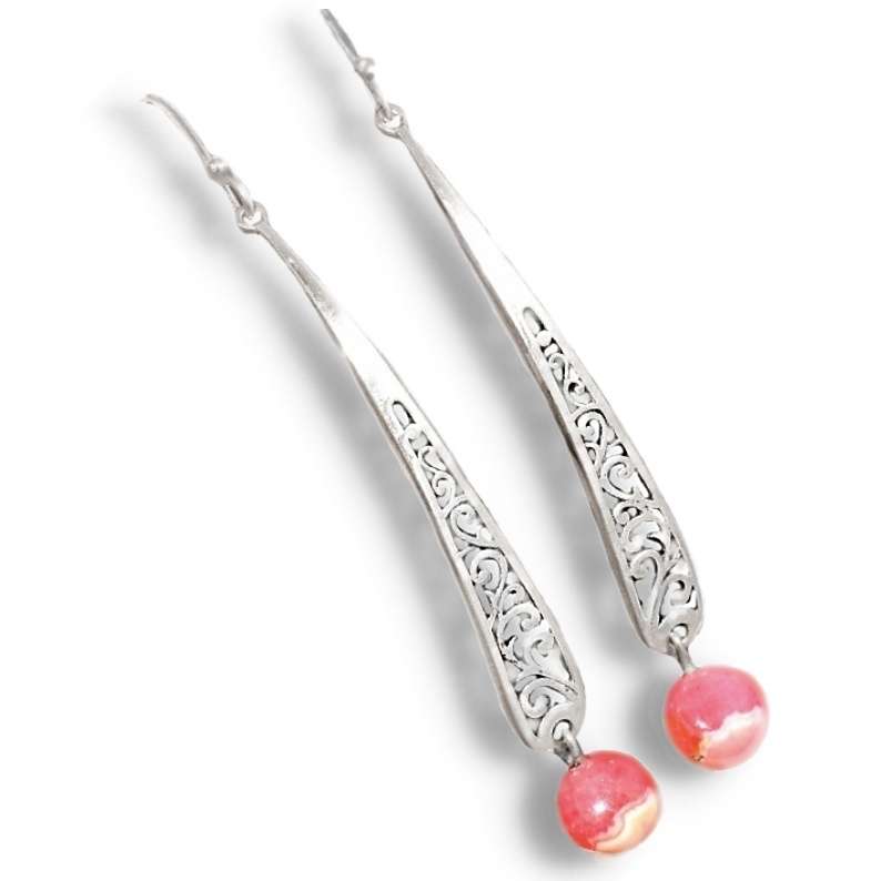 Natural Rhodochrosite Gemstone set in Solid .925 Sterling Silver Earrings