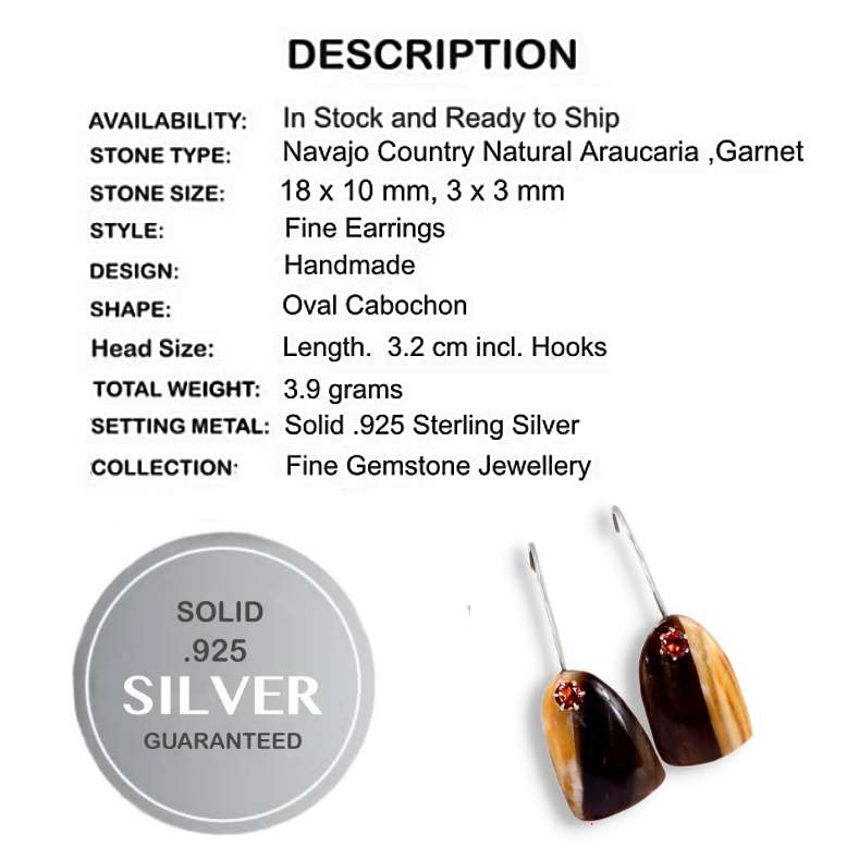 Natural Garnet & Navajo Country Araucania set in Solid .925 Sterling Silver Dainty Earrings