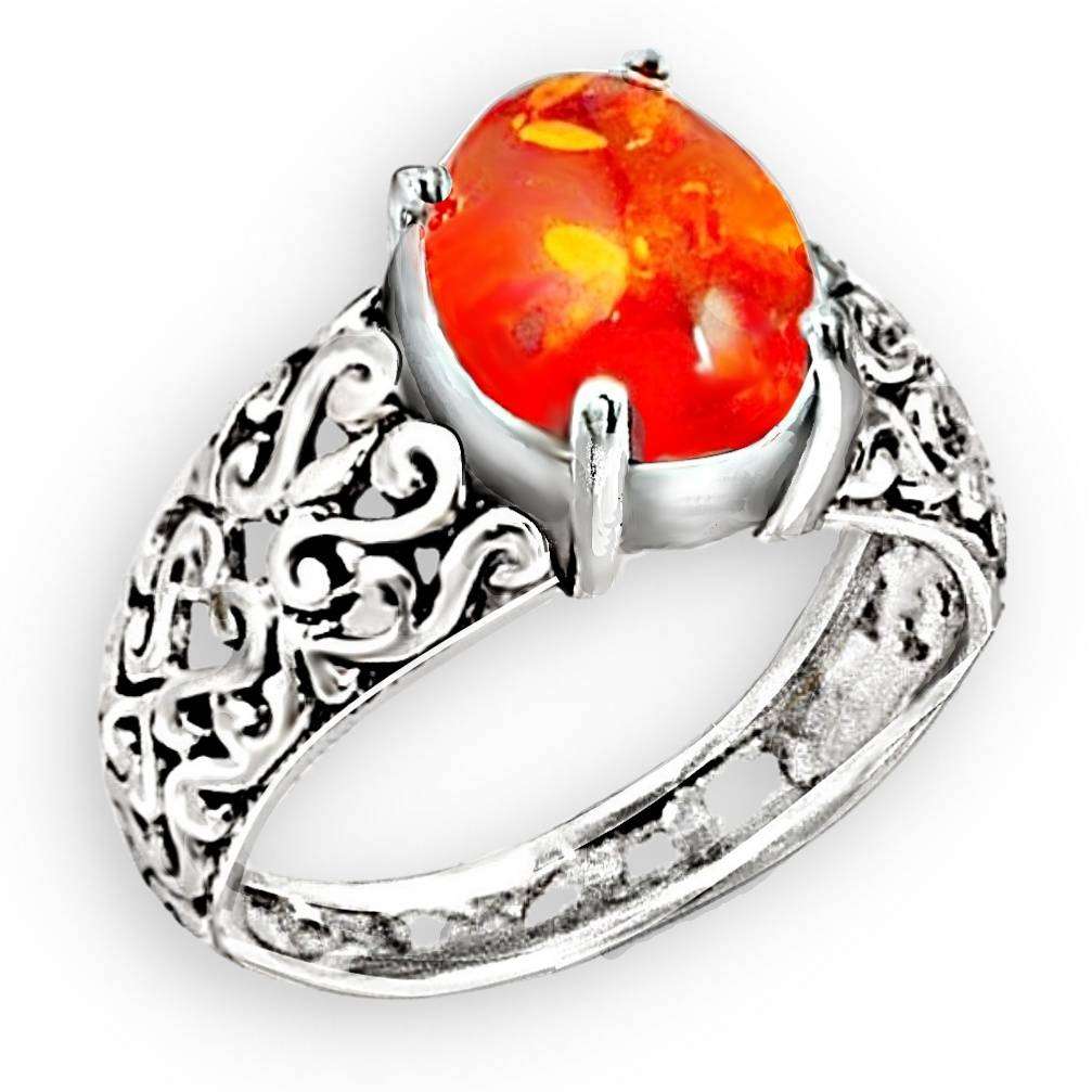 Indonesian Bali - Java  2.02 cts Baltic Amber Gemstone Set in Solid .925 Sterling Silver Ring Size 7