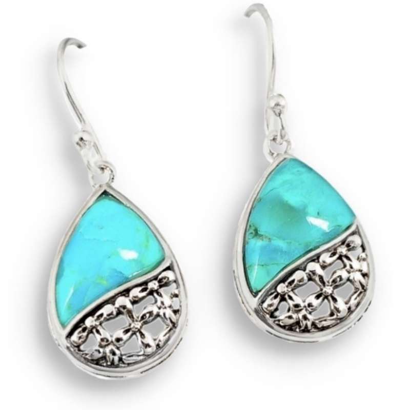 5.47 cts Natural  Copper Turquoise Gemstone set in Solid .925 Sterling Silver Earrings
