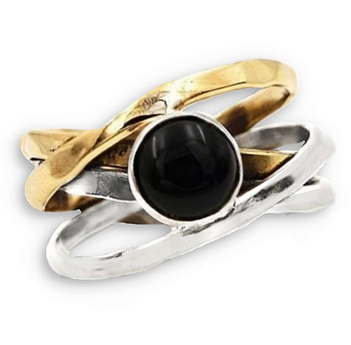Two Tone Natural Black Onyx set in Solid .925 Sterling Silver Ring Size US 8.5