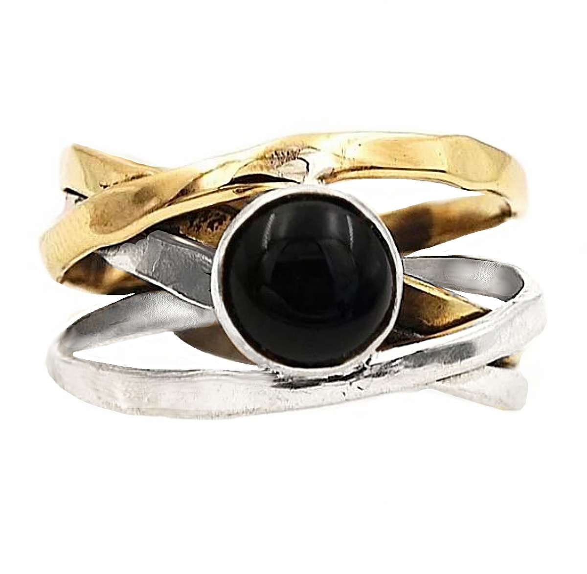 Two Tone Natural Black Onyx set in Solid .925 Sterling Silver Ring Size US 8.5