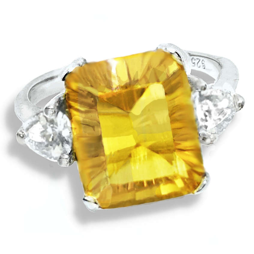 Genuine Madeira  Cognac Citrine, White Cubic Zirconia set in Solid .925 Silver Ring Size US 6/ M