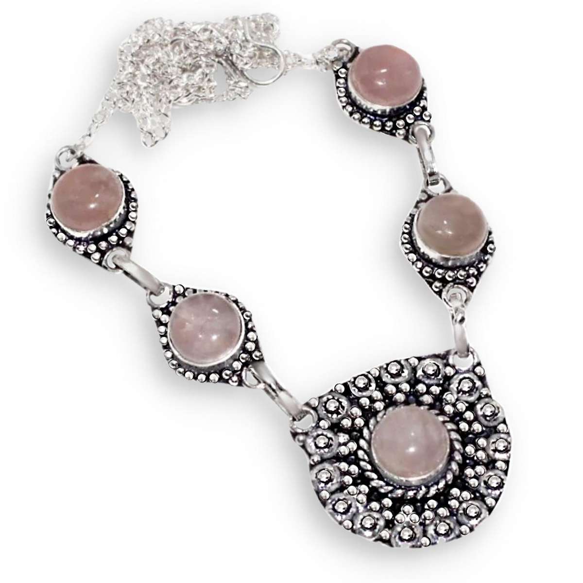 Natural Rose Quartz Dainty Setting in .925 Sterling Silver Plated Handmade Necklace