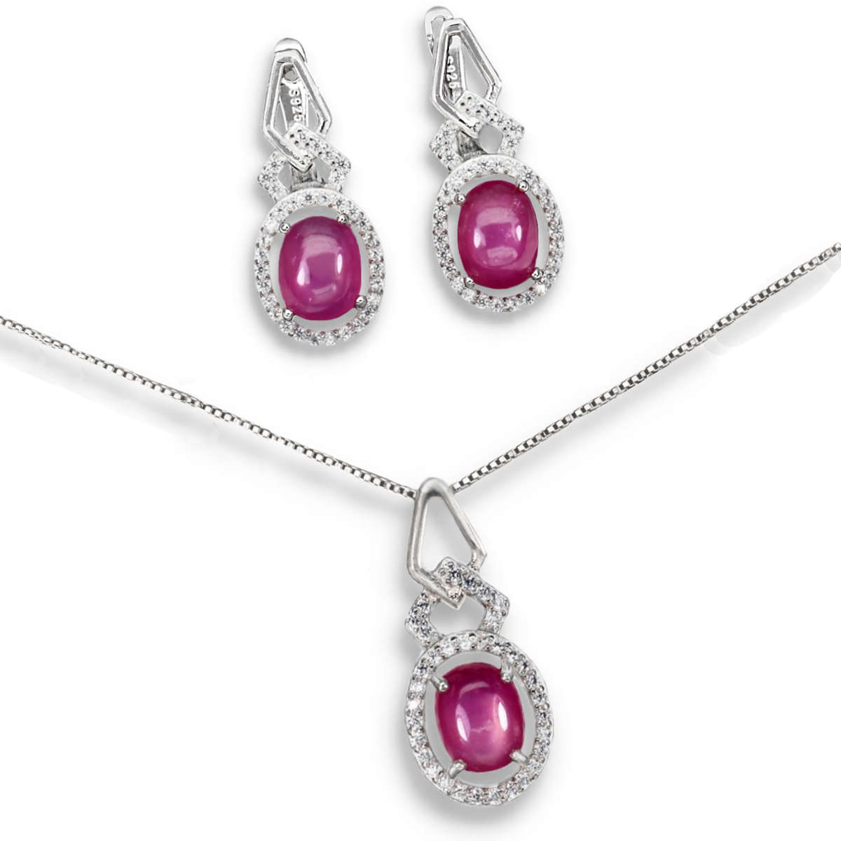 Deluxe Natural Red Pink Ruby and White CZ Gemstone Set in Solid .925 Sterling Silver Earrings