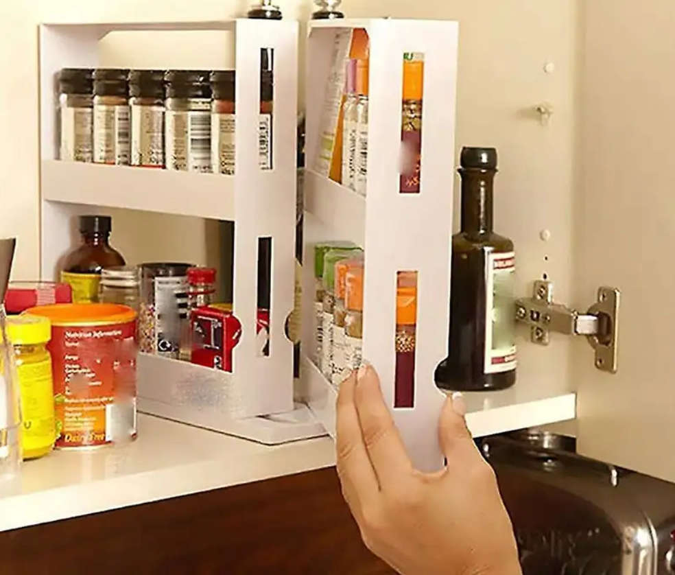 Save 80% Space Saving Pull out Swivel Spice Rack for Kitchen, seasoning or other storage