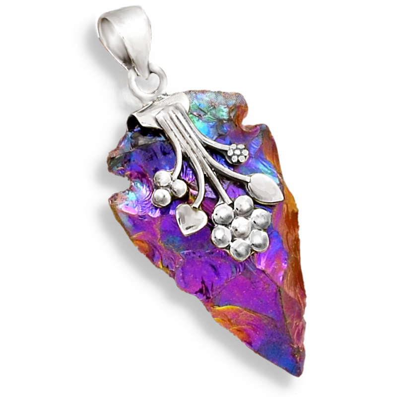 Natural Titanium Aura Quartz Gemstone set in Solid 925 Sterling Silver Pendant