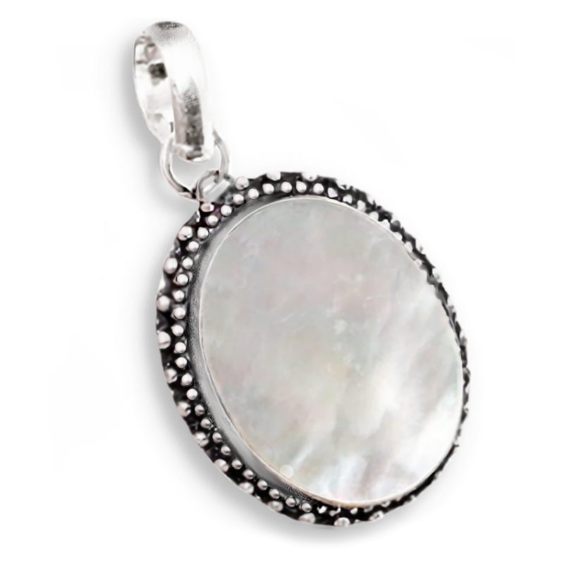 Natural Creamy Oval Mother of Pearl set in 925 Sterling Silver Plated Handmade Pendant