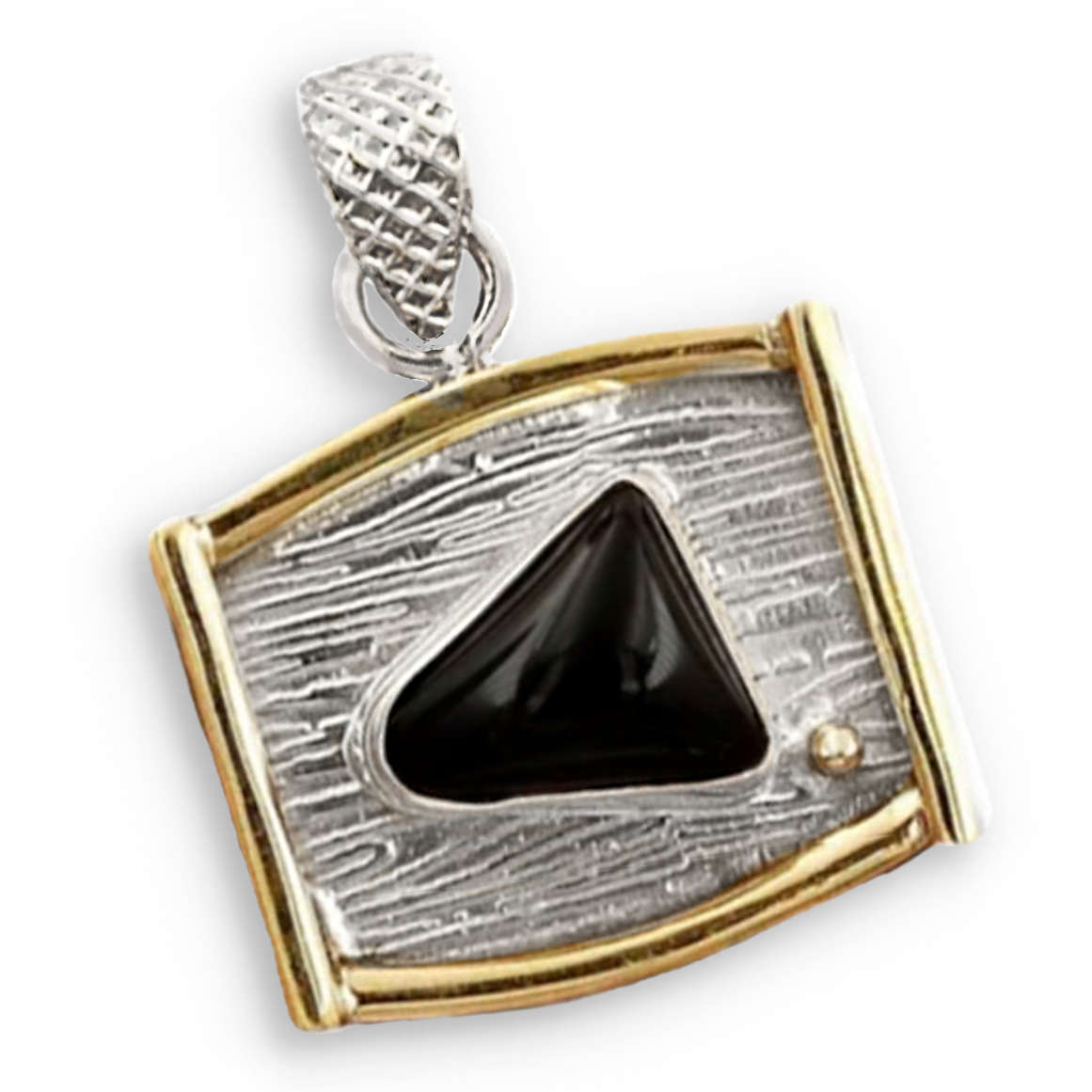 Two Tone Natural Black Onyx set in Solid .925 Sterling Silver Ring Size US 8.5