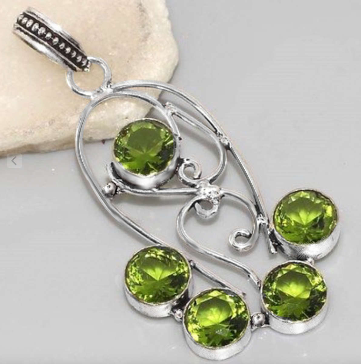 Peridot Round Gemstones set in 925 Sterling Silver Plated Handmade Antique Style  Pendant