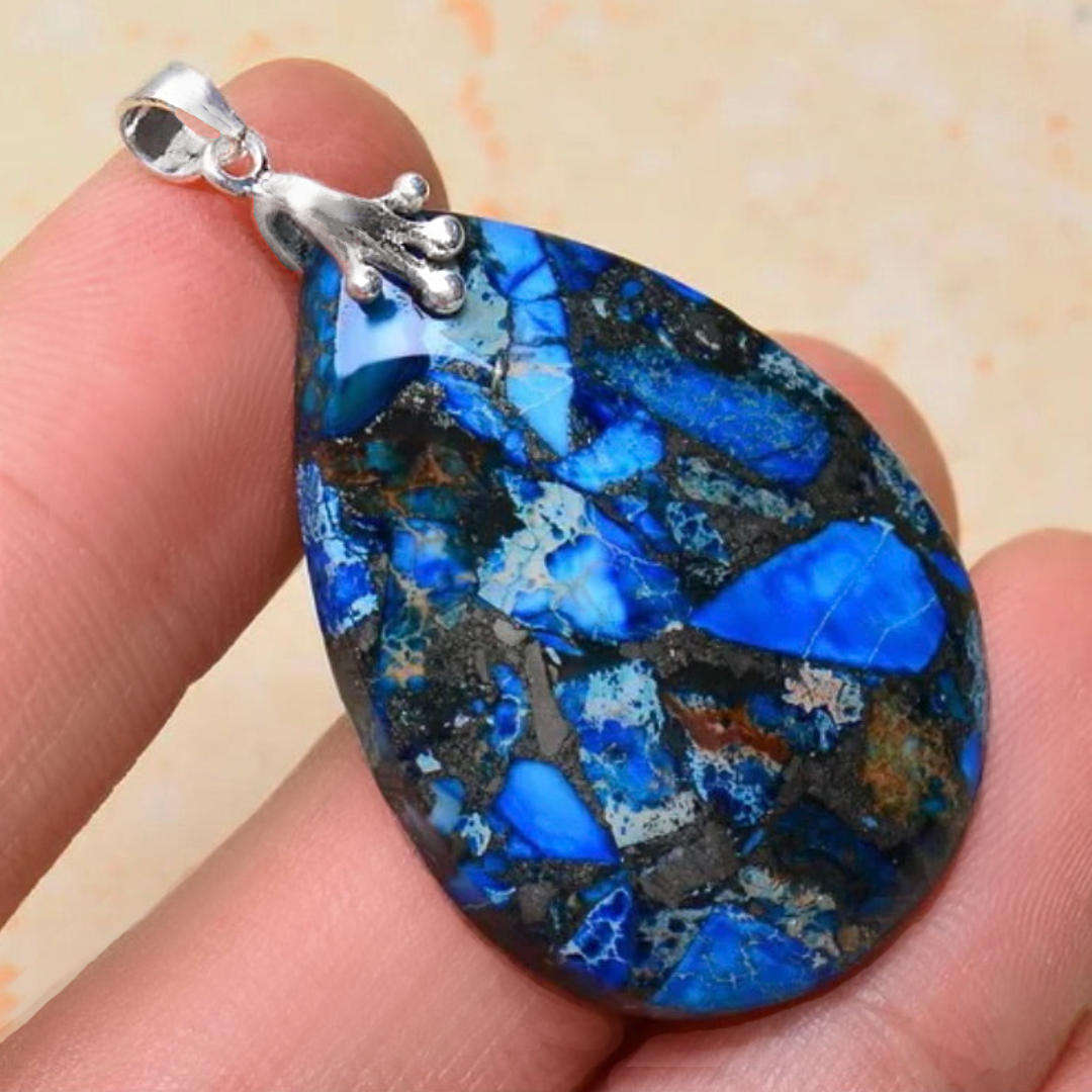 Natural Blue Copper Turquoise Pear Shape set with Solid .925 Sterling Silver Bale Pendant