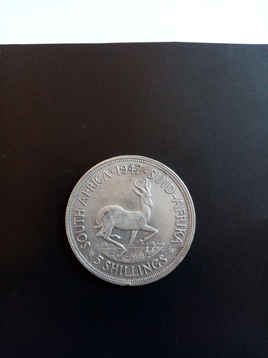 1947 Silver (80%) 5 Shilling South African Coin