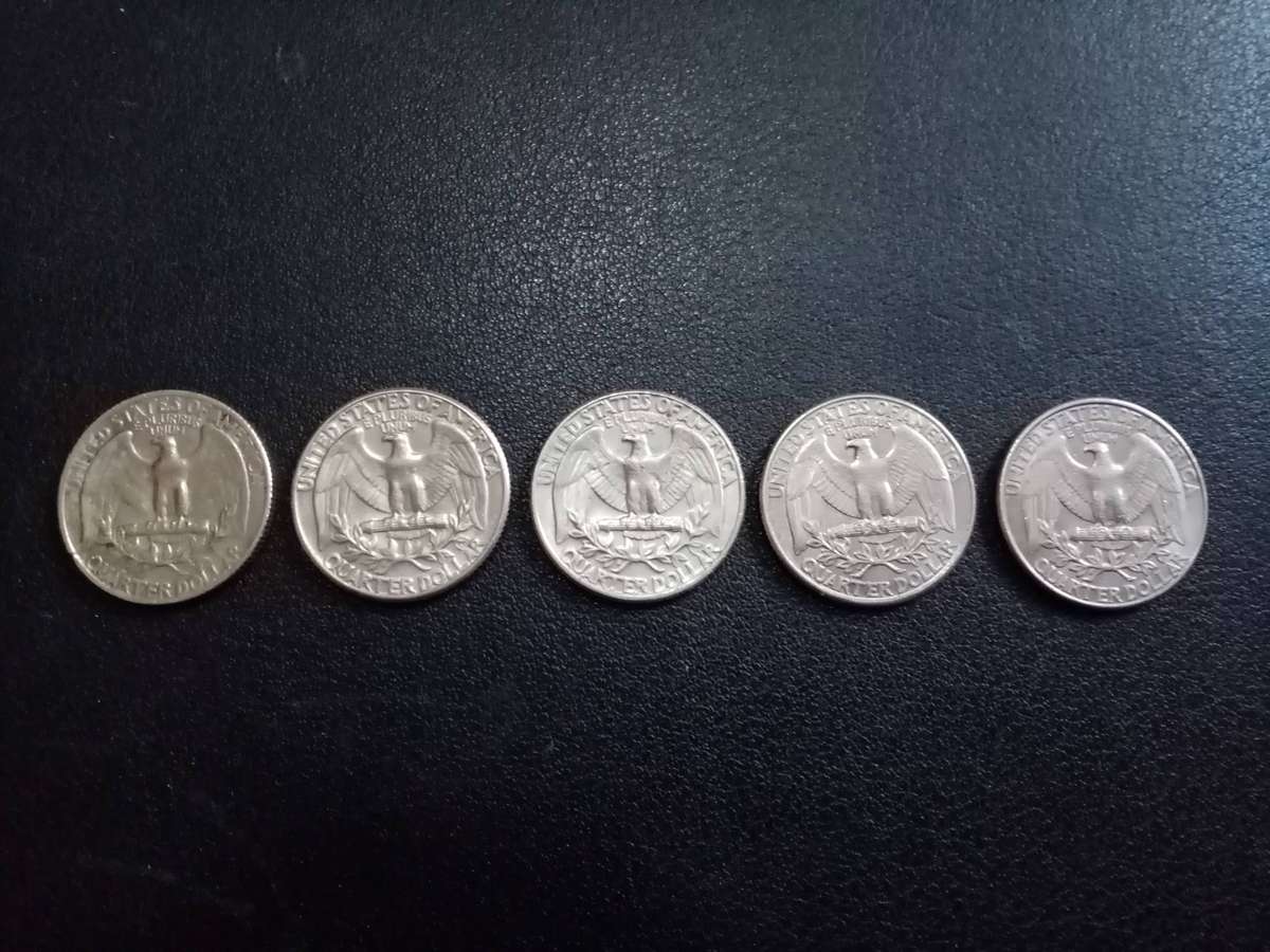 American Quarter Dollar coins - 5 Pieces, between 28 and 58 years old!