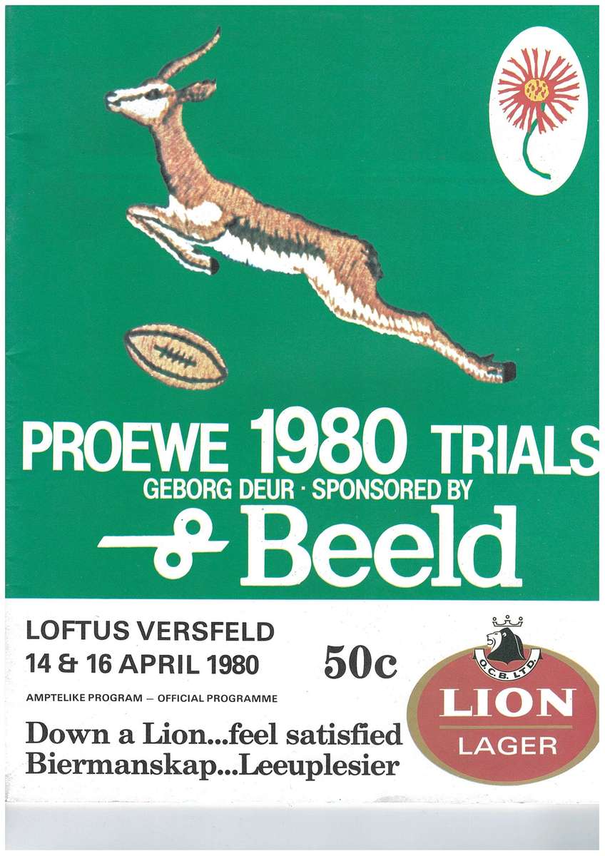 Programme: Springbok Rugby Trials 14 April 1980