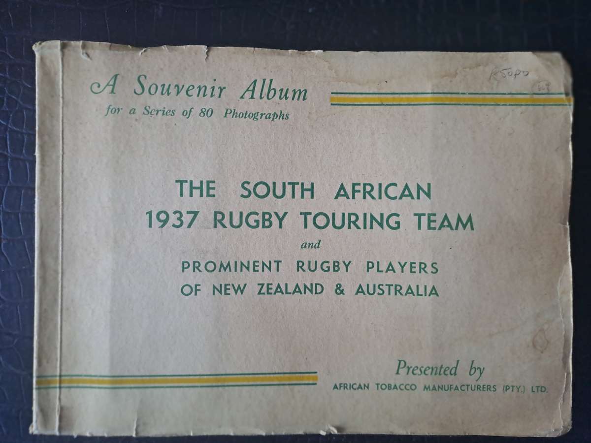 Rugby souvenir album 1937 SA rugby touring team. Cigarette cards. Complete. See below