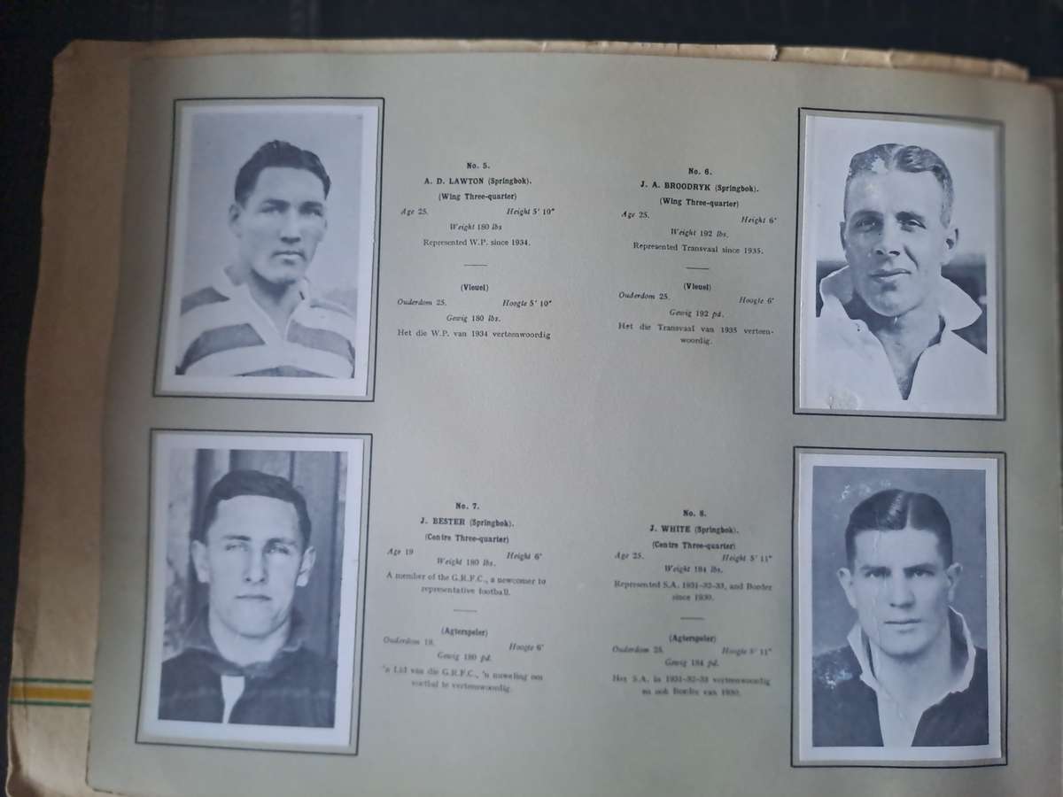 Rugby souvenir album 1937 SA rugby touring team. Cigarette cards. Complete. See below