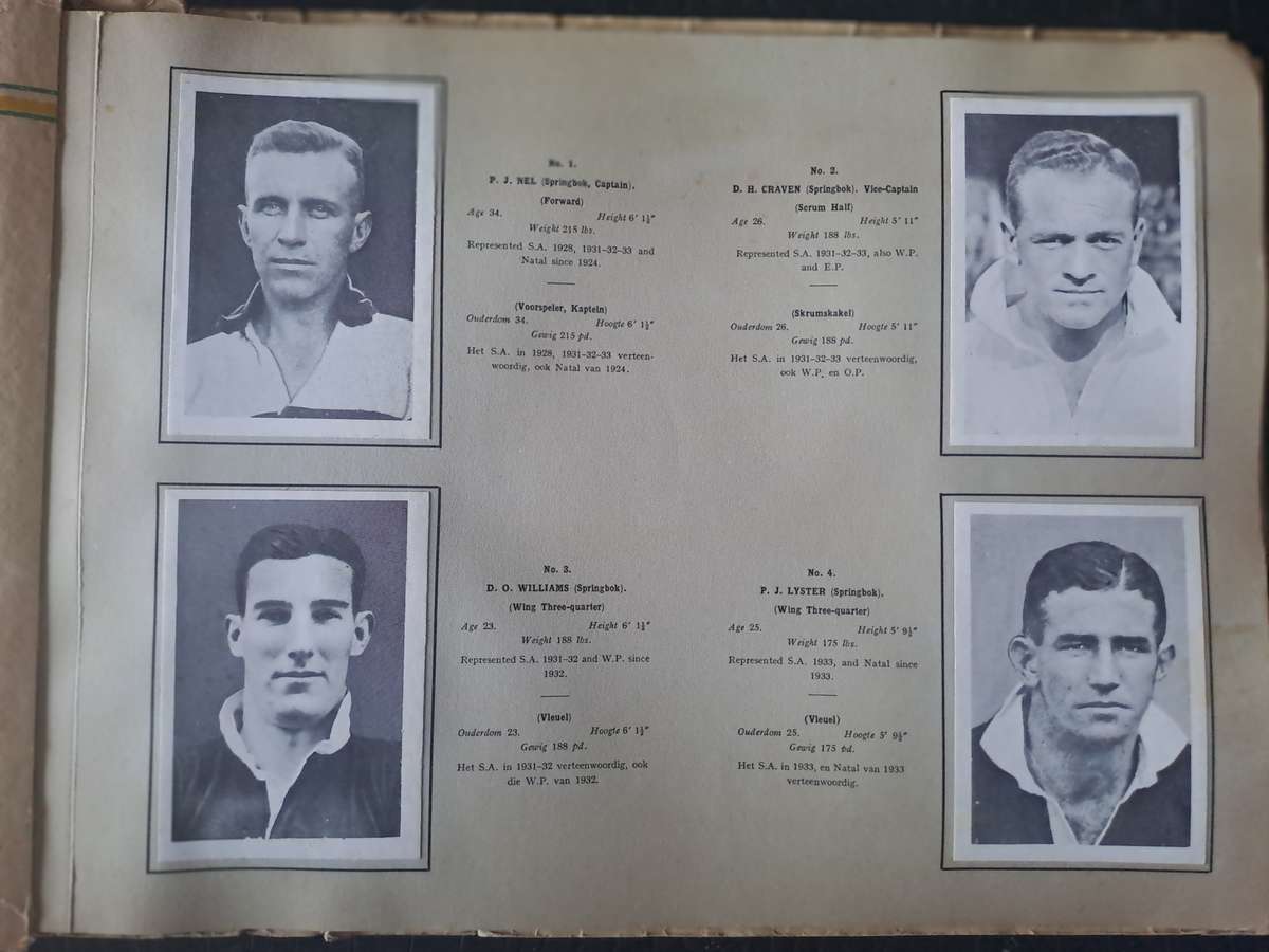 Rugby souvenir album 1937 SA rugby touring team. Cigarette cards. Complete. See below