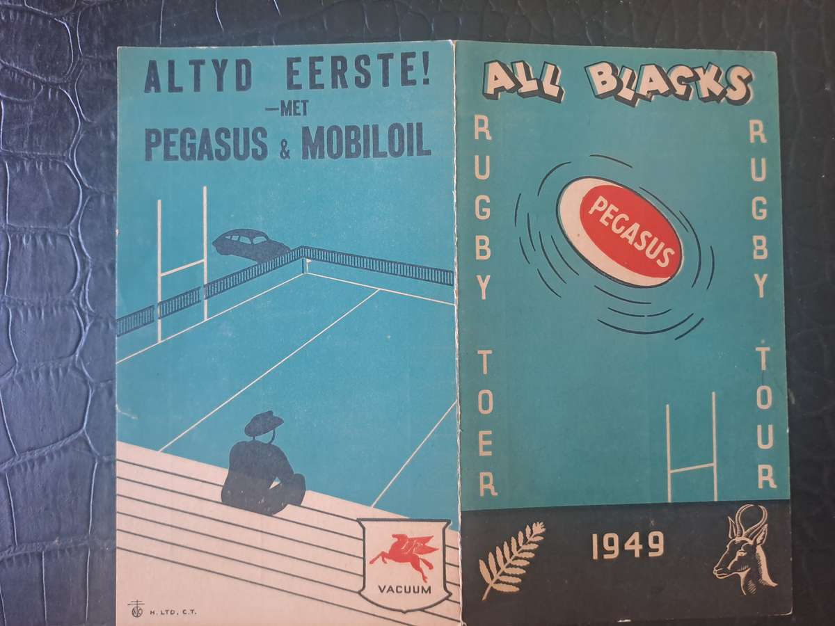 Rugby itinerary card. 1949 Al Blacks to SA