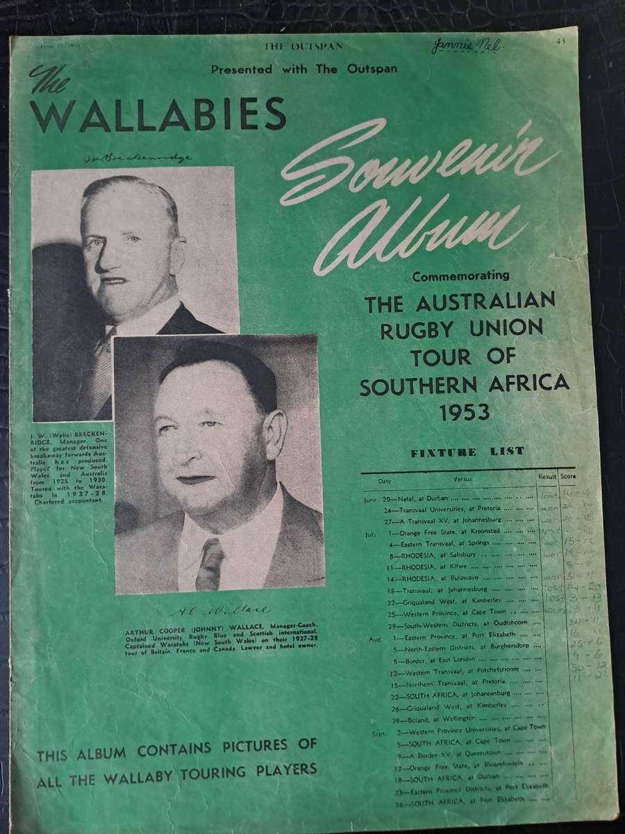 Rugby souvenir insert to Brandwag 1953 Wallabies to SA 4 pp