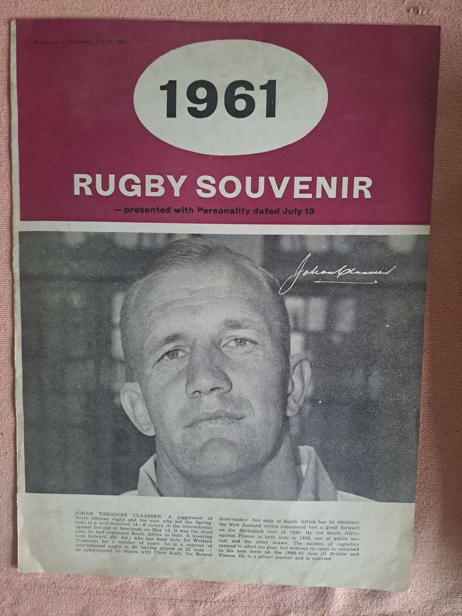 Rugby souvenir. 1961 SA v Ireland. 4 pp