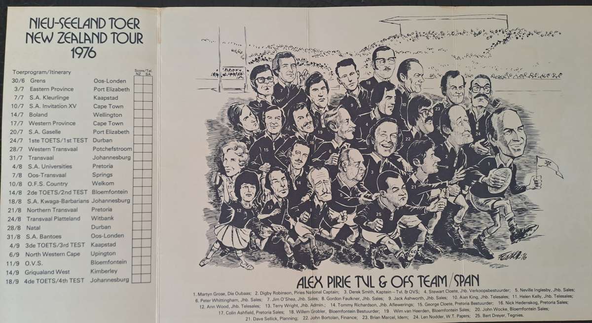Rugby itinerary card 1976 All Blacks to South Africa
