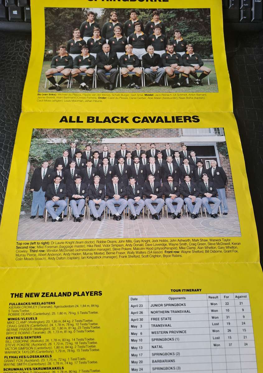 Rugby fold-out brochure/poster of 1986 New Zealand Cavaliers