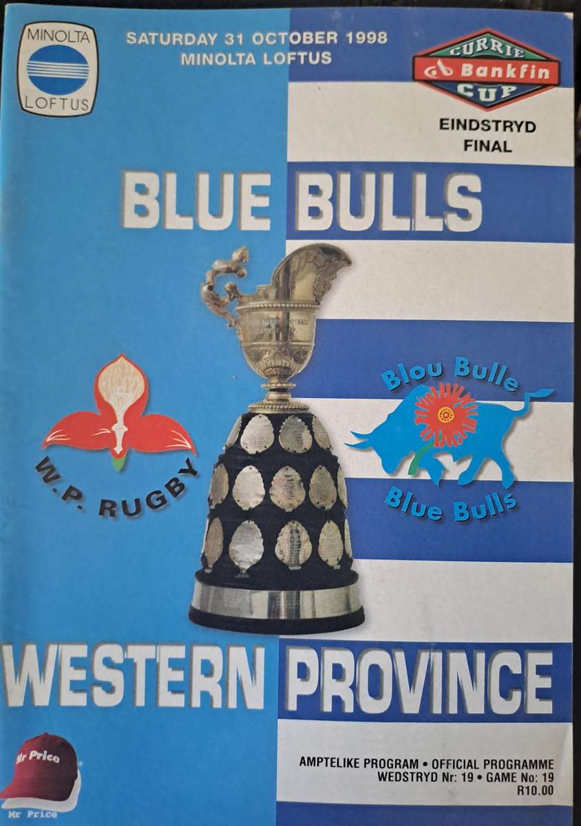 Rugby programme Blue Bulls v Western Province CURRIE CUP FINAL  31 Oct 1998 Pretoria