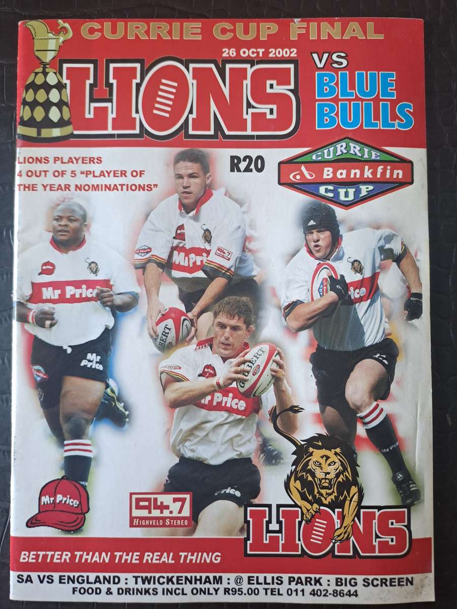 Rugby programme Golden Lions v Blue Bulls CURRIE CUP FINAL 26 Oct 2002 Ellis Park