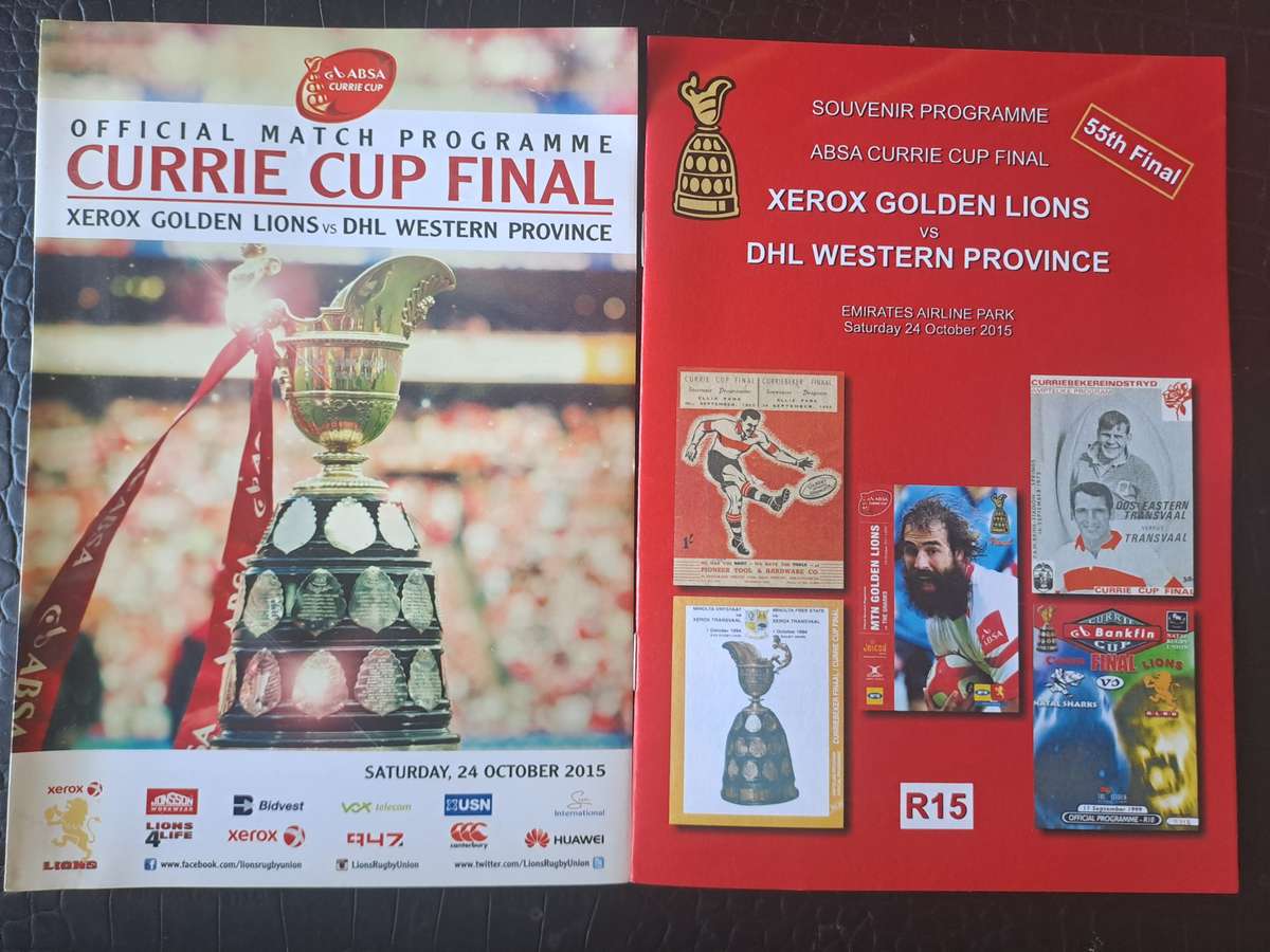 Rugby programme X 2 Golden Lions v WP 24 Oct 2015 CURRIE CUP FINAL Both official and unofficial