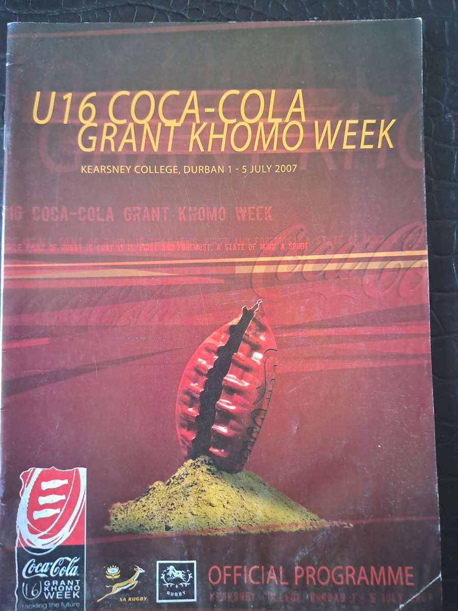 Rugby programme u.16 Grant Khomo Week 2007 Kearsney College. Water wrinkle & light stain to bottom