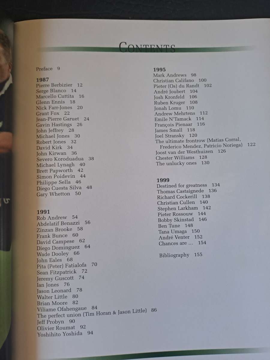 Rugby book World Cup Greats by Zandberg Jansen & Gideon Nieman (1999) As new